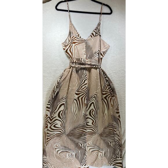 Reiss Brown Tan Animal Print Linen Blend Faux Wrap Belted Rosie Midi Dress Sz 14 - Picture 2 of 14